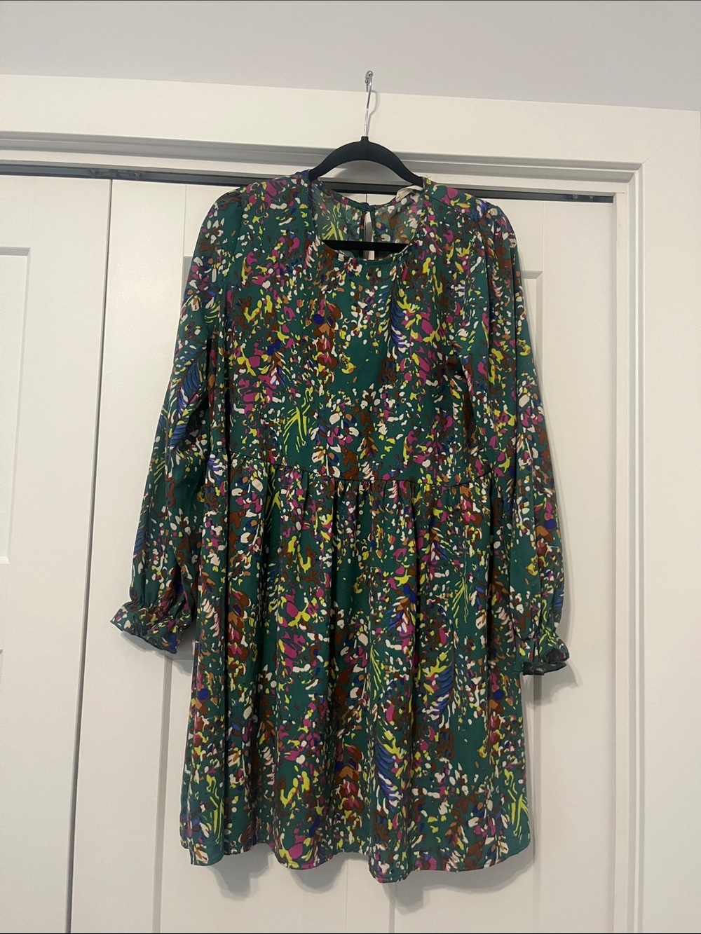 Beeson River Green Pink Blue Yellow Brown Long-Sleeve Mini Dress XL